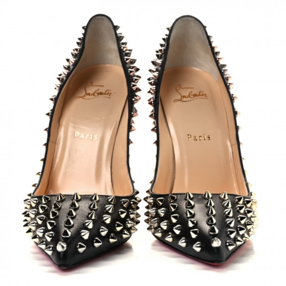Christian Louboutin Kid Patent Follies Spikes 120 Pumps 39 Black and Gold Heels - Picture 2 of 6